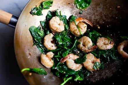 Stir Fried Sesame Shrimp and Spinach