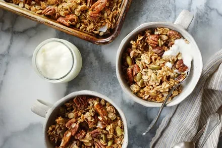 Maple-Glazed Pecan & Coconut Oil Granola (Adapted from Jon & Vinny’s)