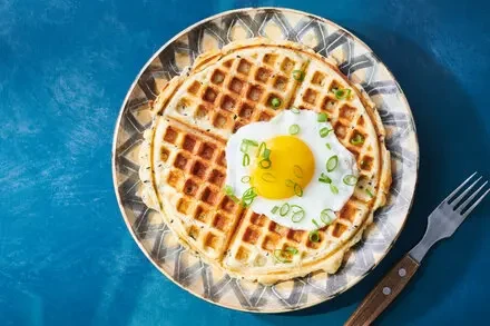 Savory Golden Waffles with Toasted Sesame, Scallion, and Cheese Infusion