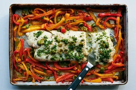 Sheet Pan Roasted Fish With Sweet Peppers