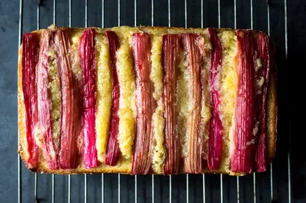 **Vanilla-Poached Rhubarb Pound Cake**
